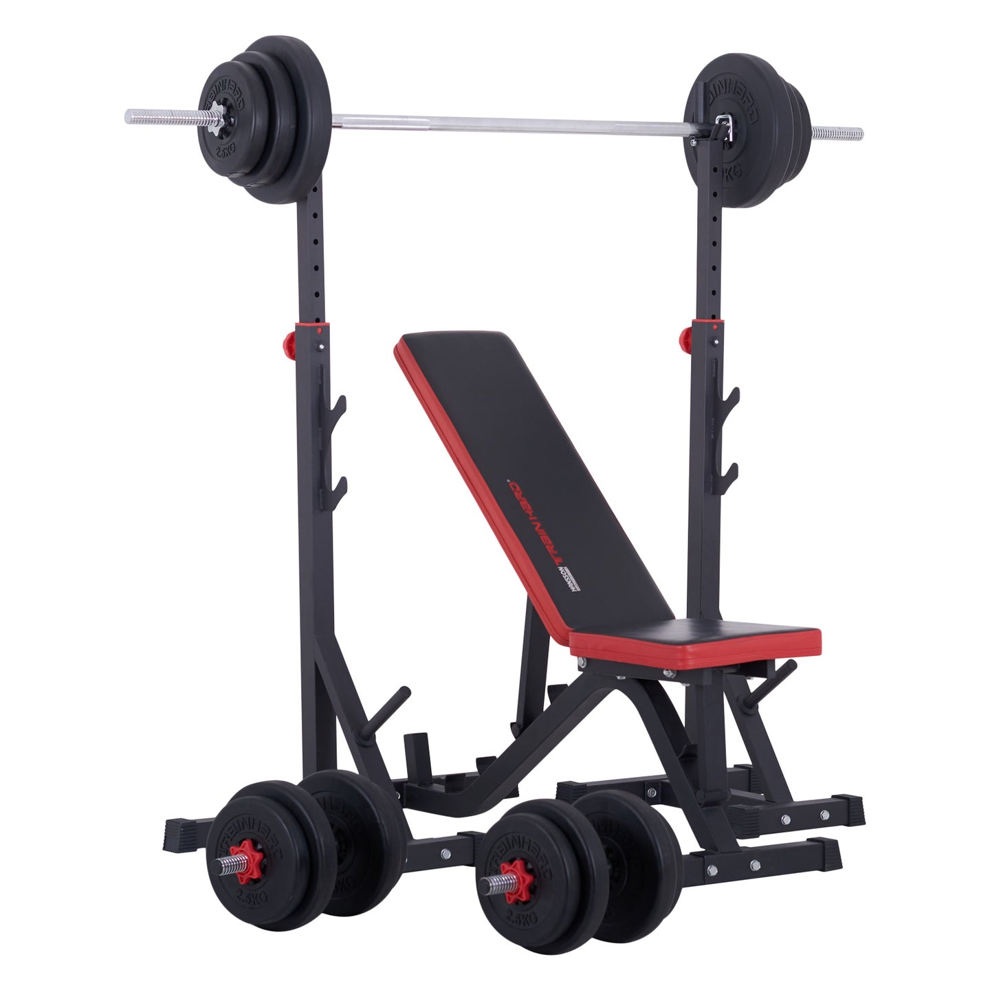 Train Hard® Hantelbank Set mit Hantelständer + 50 kg Gewichte HanssonSports.de