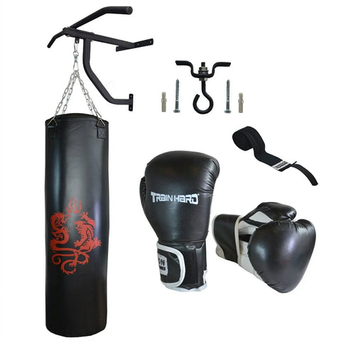 Train Hard® Boxsack 130cm, 35 Kg, als Set, m./o. Klimmzug