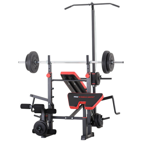 Train Hard® Kraftstation mit Latzugturm, im Set inkl. 90 kg Gewichte