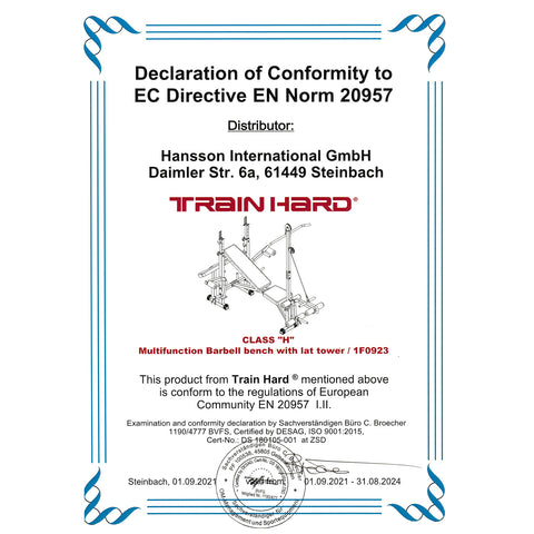 Train Hard® multifunktionelle Hantelbank m. Latzug, Arm- Beincurl, Butterfly