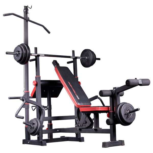 Train Hard® Kraftstation inkl. Latzug, Lang- und Curlhantel, 50 Kg Gewichte HanssonSports.de