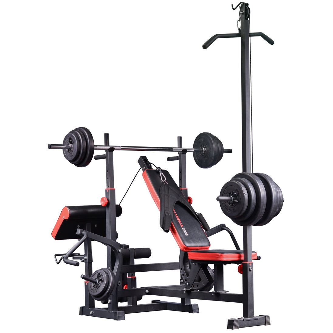 Train Hard® Kraftstation inkl. Latzug, Lang- und Curlhantel, 50 Kg Gewichte HanssonSports.de