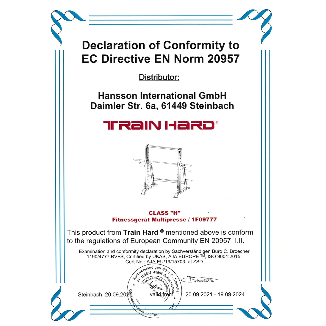 Train Hard® Multipresse Smith Machine 400 Kg belastbar HanssonSports.de