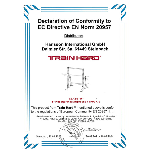 Train Hard® Multipresse Smith Machine 400 Kg belastbar HanssonSports.de