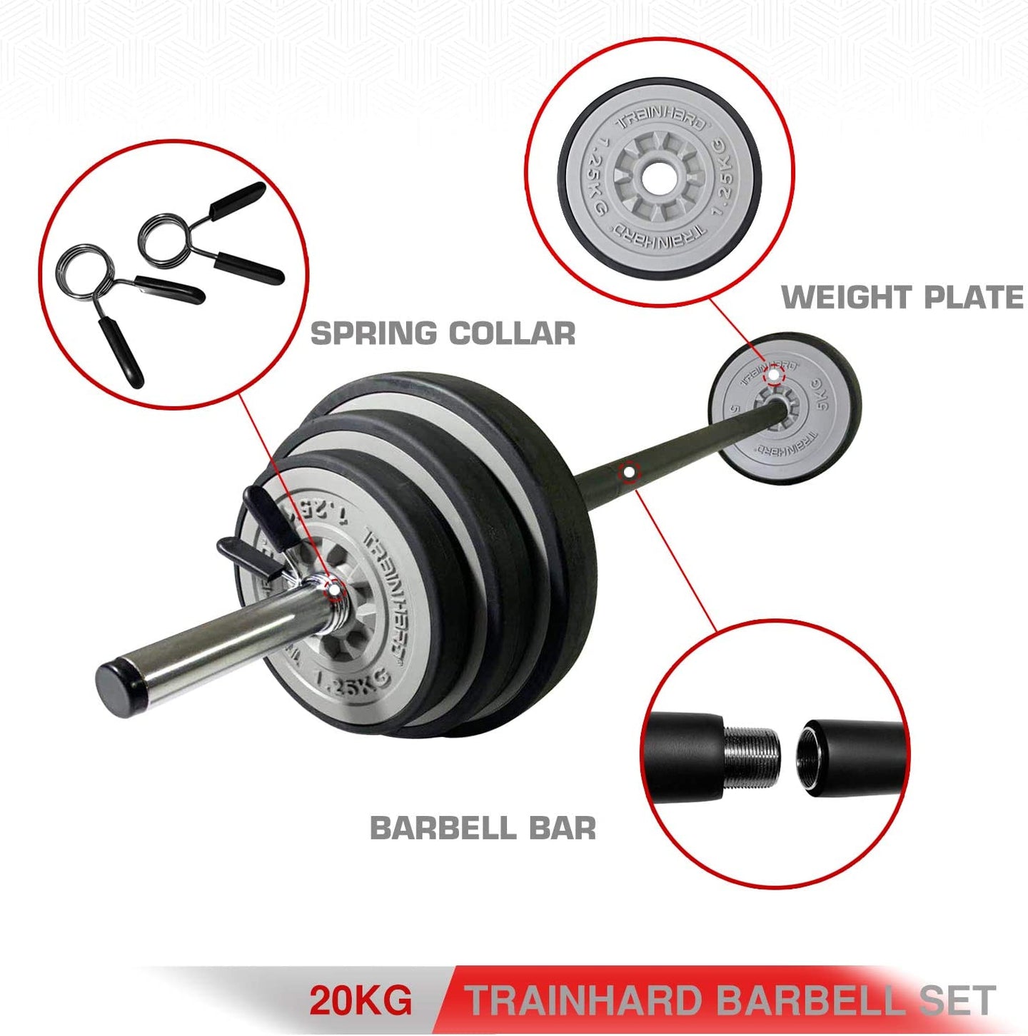 Train Hard® Hantelset mit Langhantelstange von 140 cm, mit Gewichte HanssonSports.de