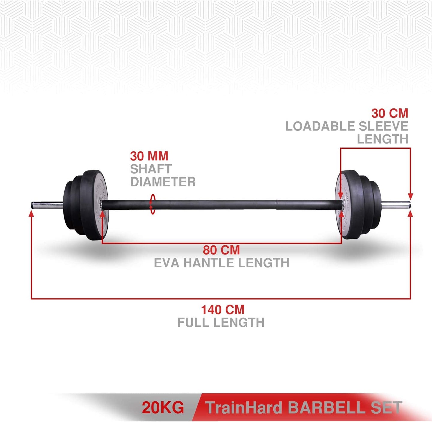 Train Hard® Hantelset mit Langhantelstange von 140 cm, mit Gewichte HanssonSports.de