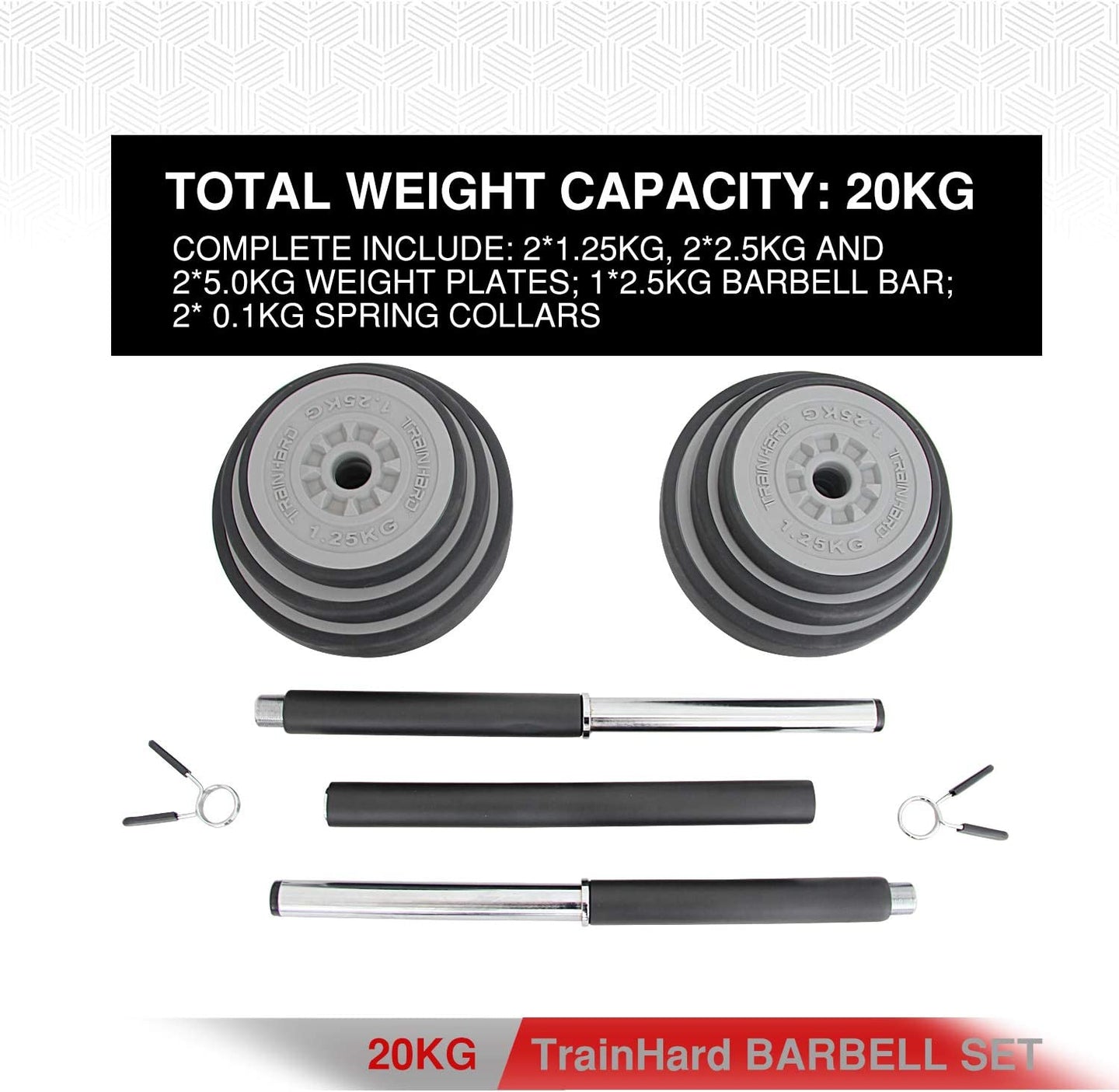 Train Hard® Hantelset mit Langhantelstange von 140 cm, mit Gewichte HanssonSports.de