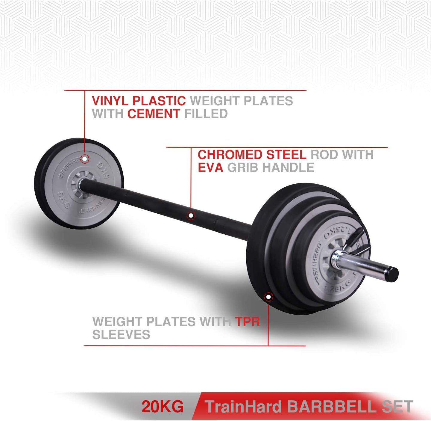Train Hard® Hantelset mit Langhantelstange von 140 cm, mit Gewichte HanssonSports.de
