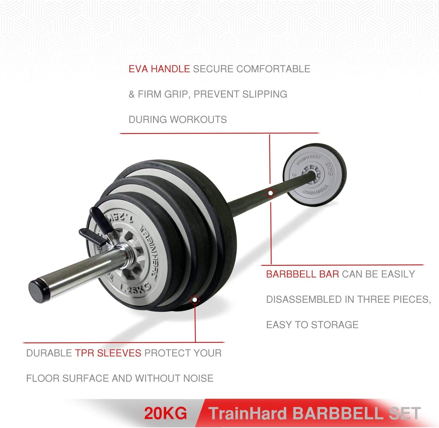 Train Hard® Hantelset mit Langhantelstange von 140 cm, mit Gewichte HanssonSports.de