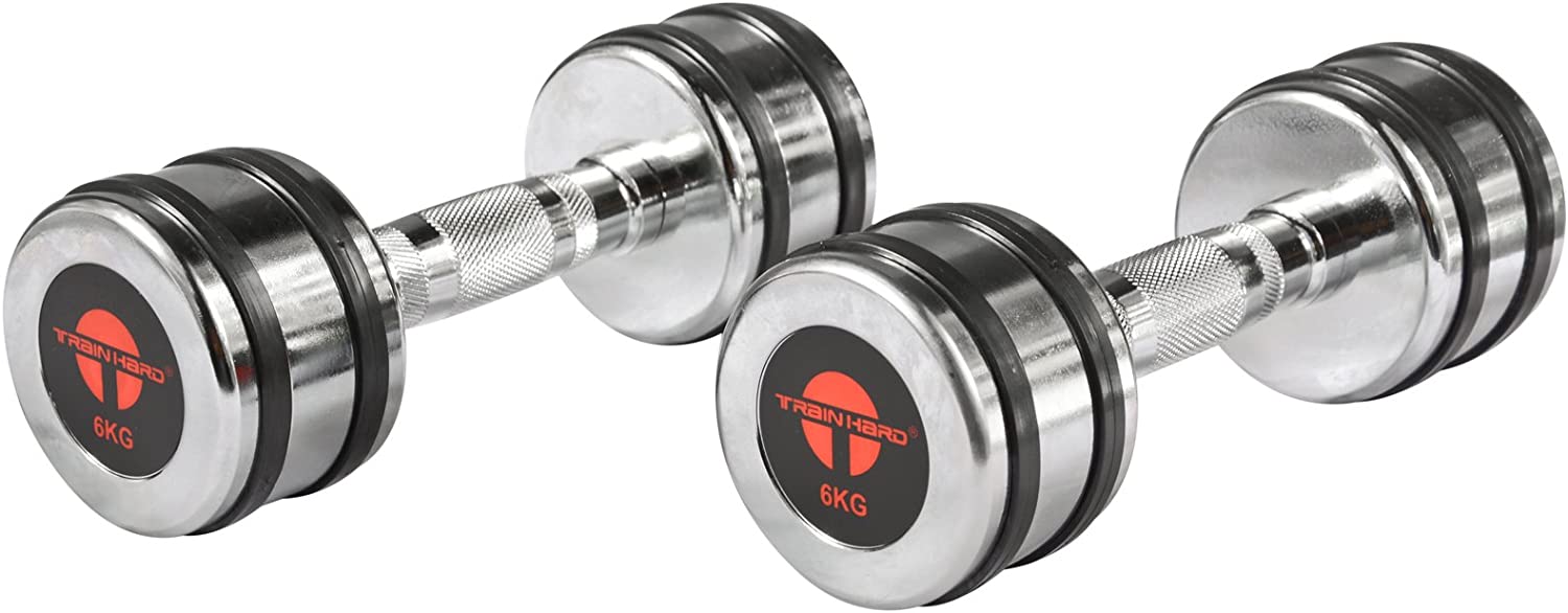 Train Hard® Chromhantel Kurzhantel-Set Studio Qualität mit Gummiring 1-10 kg