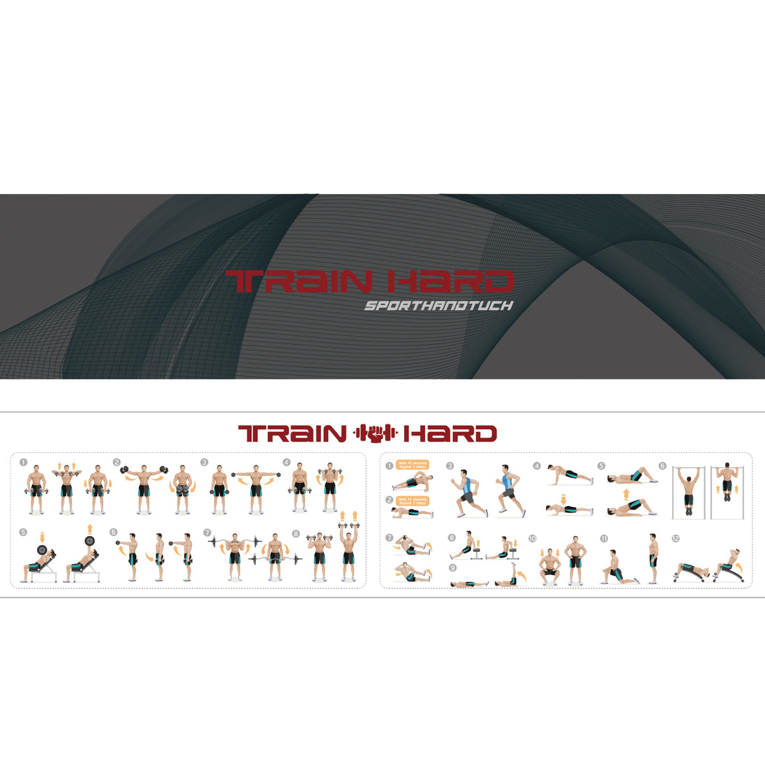 Train Hard® Sporthandtuch Duschtuch mit Mini-Trainingsposter HanssonSports.de