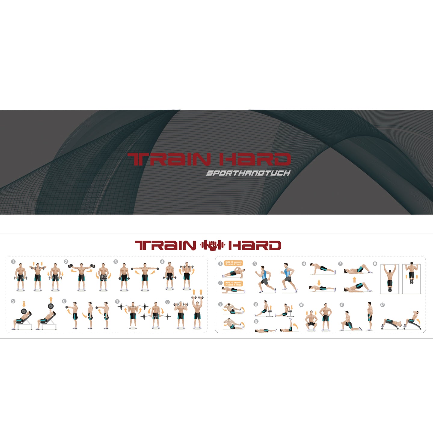 Train Hard® Sporthandtuch Duschtuch mit Mini-Trainingsposter HanssonSports.de