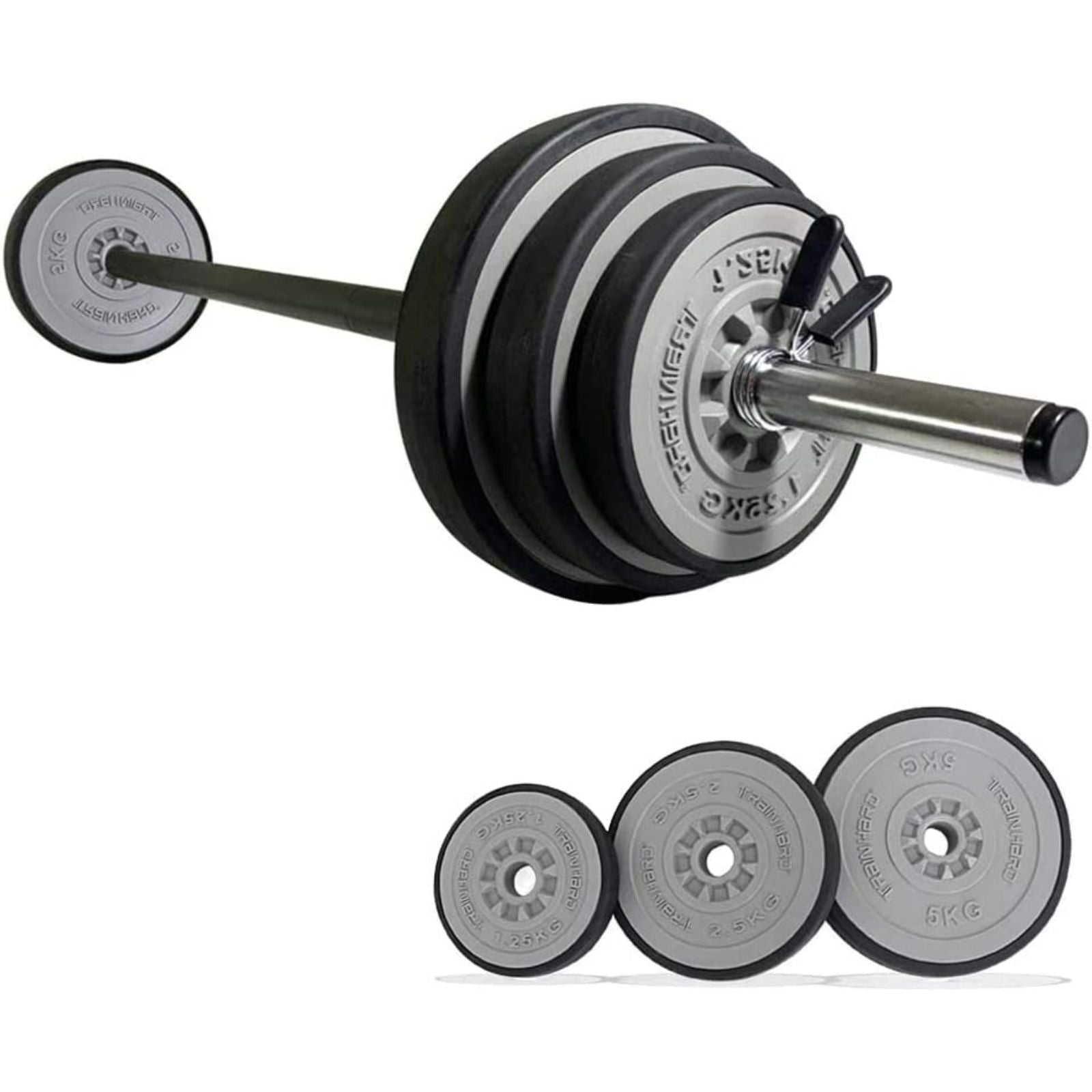 Train Hard® Hantelset mit Langhantelstange von 140 cm, mit Gewichte HanssonSports.de