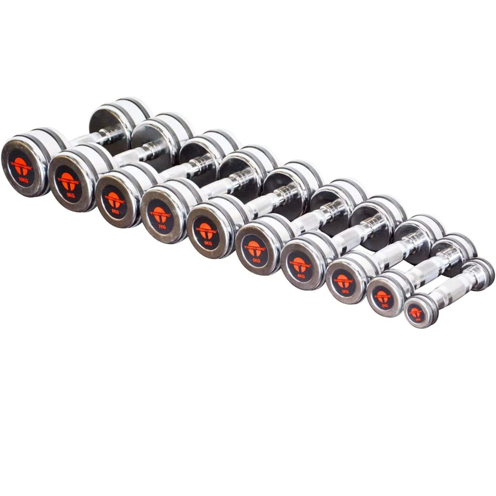 Train Hard® Chromhantel Kurzhantel-Set Studio Qualität mit Gummiring 1-10 kg
